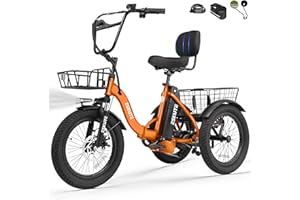 ESKUTE Adults Electric Trike Bike, 1200W Peak Motor & 499.2Wh Removable Battery,18x3.0 Fat Tire Foldable 3-Wheel E-Bike with 