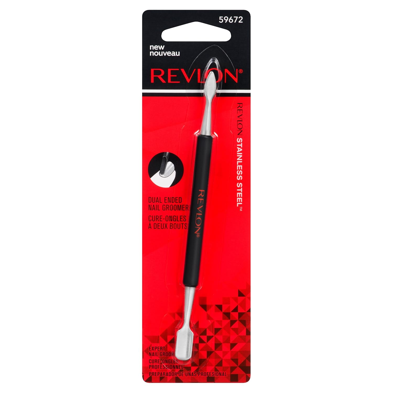 Revlon Dual Ended Nail Groomer, Stainless Steel Flat Cuticle Pusher and Nail Cleaner Tool: Beauty