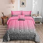 ROWADALO 5 Pieces Rainbow Glitter Sparkles Comforter Set Twin Size Galaxy Starry Sky Bedding Sets 5 Pieces Bed in A Bag for Kids Teen Girls Ultra Soft All-Season Girls Comforter Set,DJT-GB5003-Twin