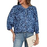 AIMCOO Womens Floral Blouses Batwing 3/4 Sleeve Boho Loose Fit Tops Dressy Casual Button Down Shirts Spring Summer Outfits
