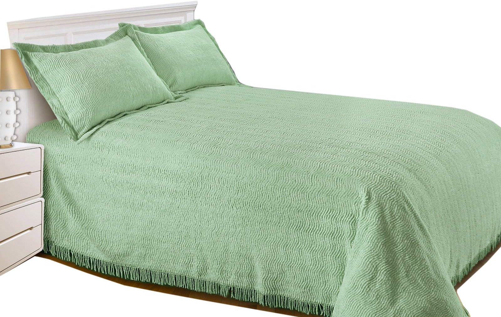 Snugglemore Luxury Candlewick Bedspread Traditional Bed Throw Size Single Double & King (Double, Green)