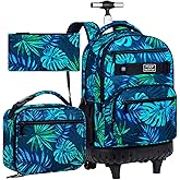 3Pcs Rolling Backpack for Men, 19 Inche Adult Bag with Roller Wheels, Wheeled Bookbag Set for Boys - Green