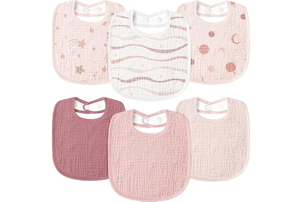 Susurration Muslin Baby Drool Bibs 6Pack Soft Square Adjustable Baby Bandana Bibs for Unisex Girls & Boys