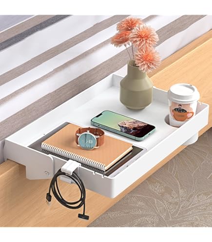 Floating Nightstand With Charging Station Bamboo Bedside Tray