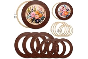 RattanView 12 Pcs Wood Embroidery Hoop Frame With Embroidery Hoops 6 In 8 In Set Round Embroidery Hoops Wood Display Frame and Hoops for Finished Cross Stitch Hoop Frame DIY Art Craft Sewing Ornaments