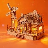 3D Wooden Puzzle Cottage with Rotating Windmill – DIY Mechanical Model Kit with Animal Miniatures, Creative Gift & Home Decor for Adults & Teens