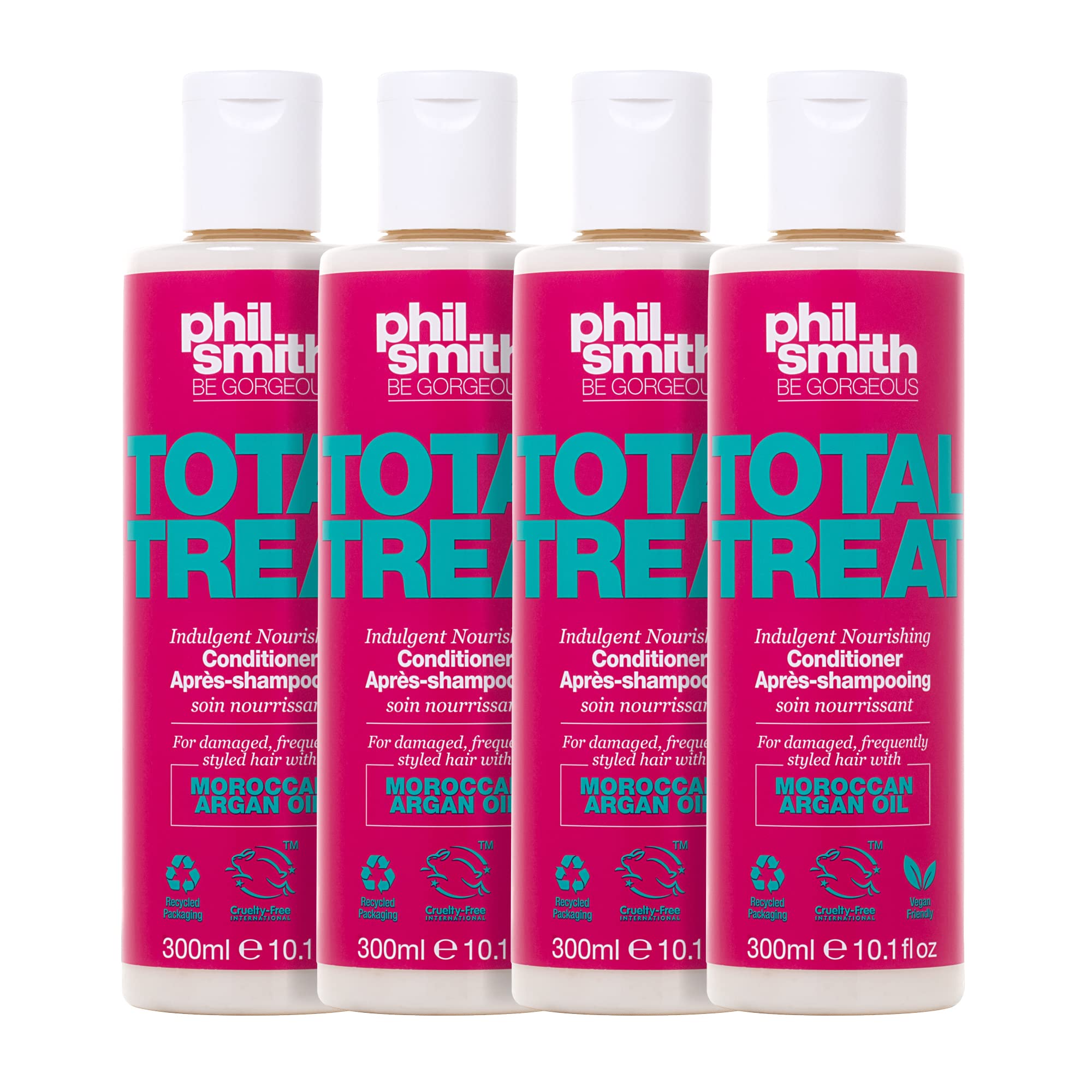 Phil Smith Be Gorgeous Total Treat Indulgent Nourishing Conditioner For Damaged Hair, Moroccan Argan Oil, Helps Restore Damaged, Dry and Coloured Hair. Vegan Friendly, 300 ml, Pack of 4