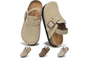 UpResty Genuine Suede Kids Toddler Clogs with Arch Support, Boys Girls Clogs with Comfort Memory Foam Insole, Non Slip Cork Footbed Mules for Kid with Adjustable Straps