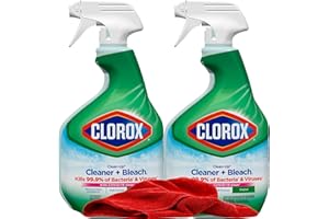 Clorox Clean-Up Cleaner Bleach Spray, 2 Pack, All Purpose Bleach Spray Trigger, Disinfects Kitchen,Bathroom,Tiles,Original Scent, Mold & Mildew Cleaner, 32 oz. Each plus red Microfiber Cleaning Cloth