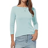 QUALFORT Women’s 3/4 Sleeve T-Shirts Slim Fit Lightweight Casual Tops for Spring Summer 2026