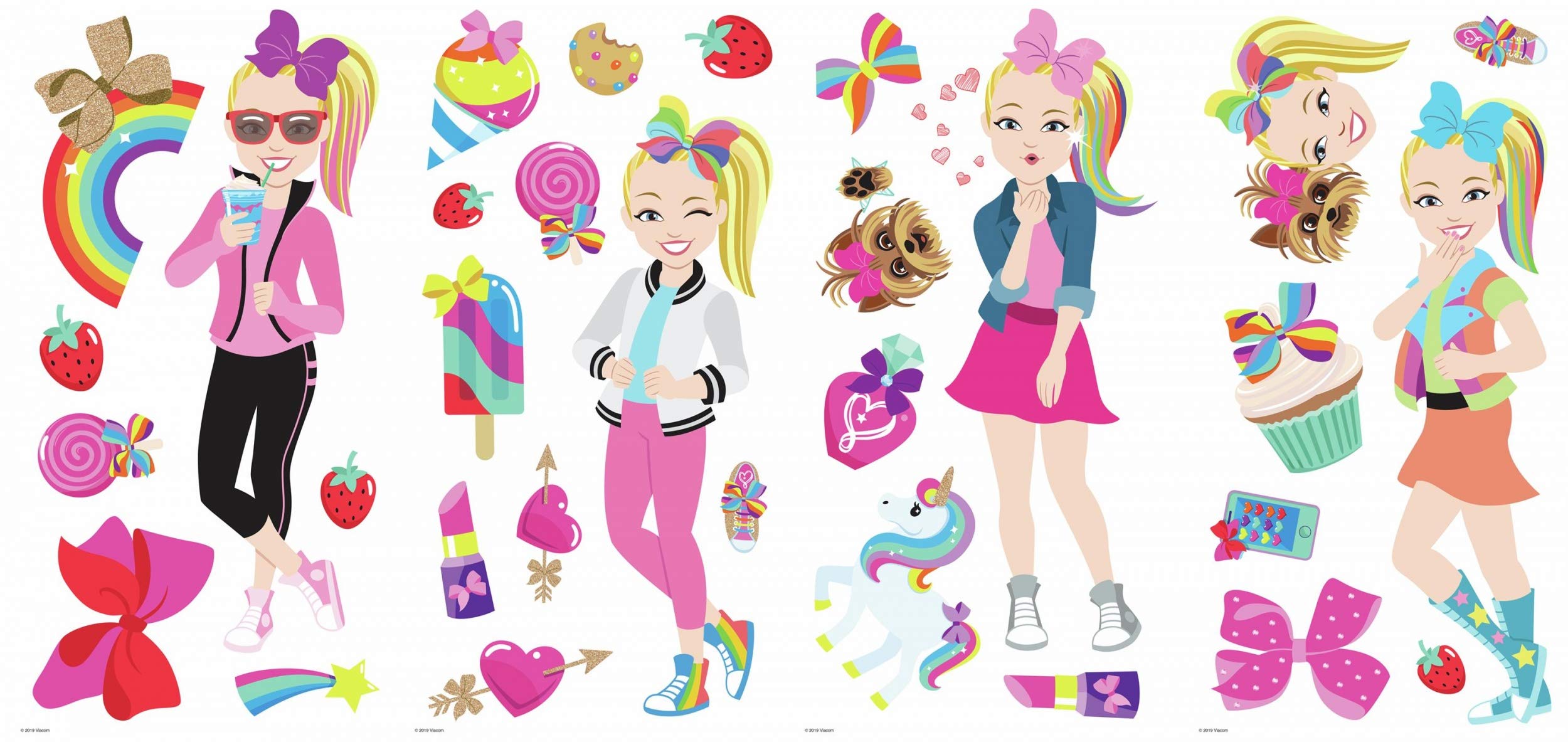 RoomMates - RMK4253SCS JoJo Siwa Cartoon Peel and Stick Wall Decals | Pink Wall Stickers,Pink, Blue, Yellow,