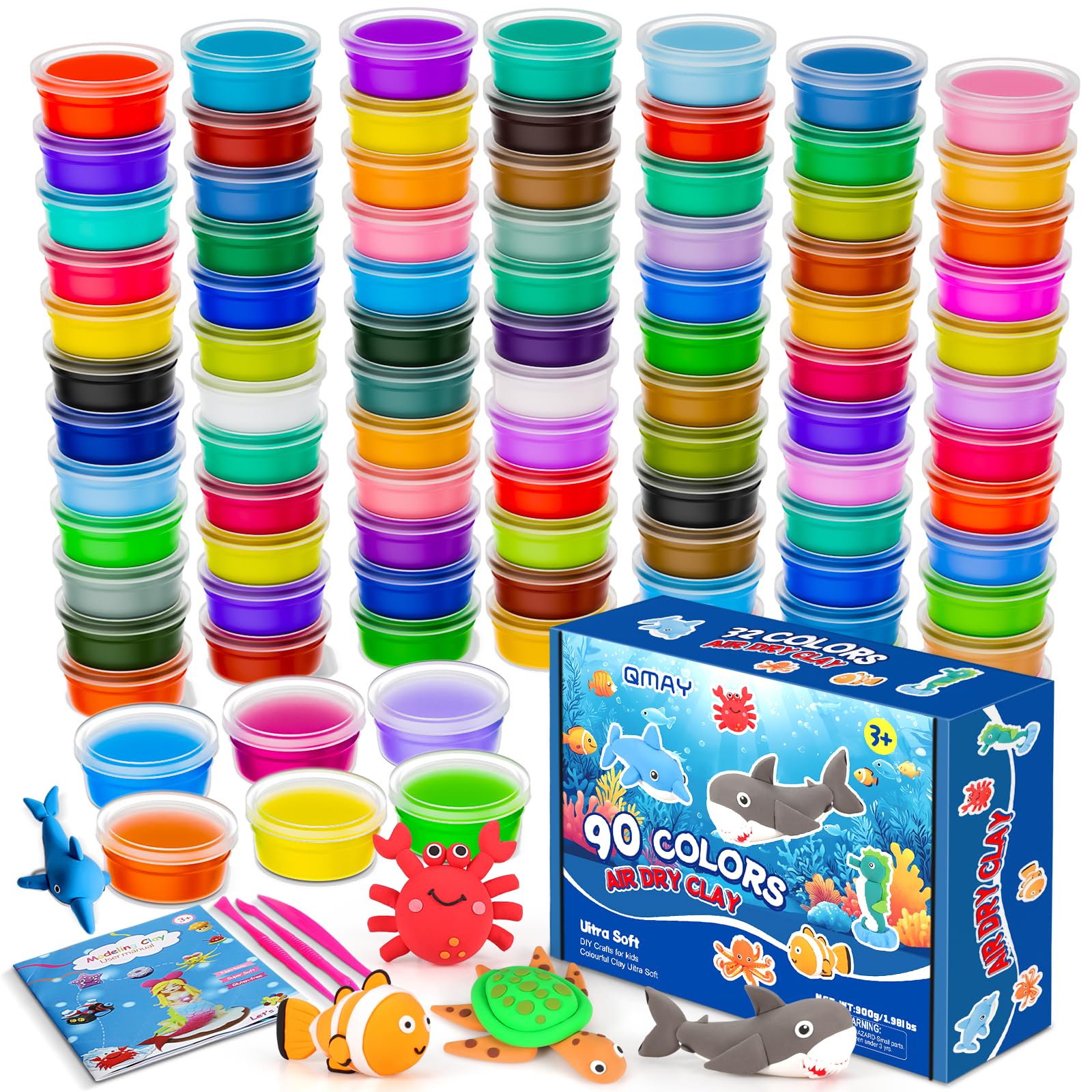 QMAY 90 Colors Air Dry Clay Kit – Ultra Light Magic Modeling Clay for Kids, DIY Craft Dough, Creative Art Supplies for Boys & Girls