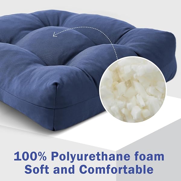 IPYNBAP OUTDOOR CHAIR CUSHIONS SET OF 2, PATIO CHAIR CUSHIONS WITH TIES, 17X17+4” TUFTED OUTDOOR SEAT CUSHIONS, WATERPROOF PATIO FURNITURE CUSHIONS, OUTDOOR DINING CHAIR PADS, NAVY