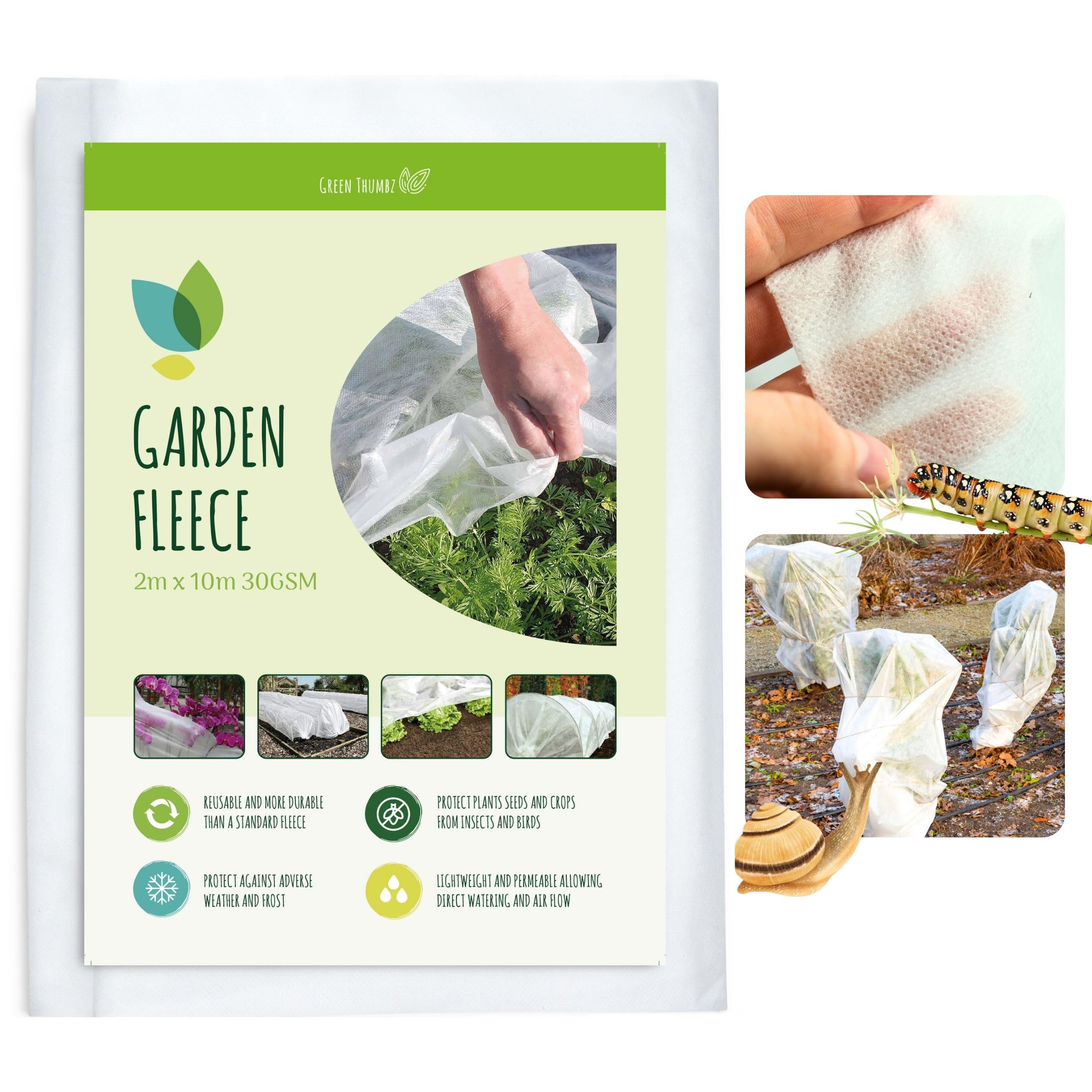 Green Thumbz Garden Fleece Frost Protection - 2m x 10m Plant Fleece Frost Protection for Growing Vegetables - Horticultural Fleece for Plants Protection Frost - Garden Netting for Garden Plants