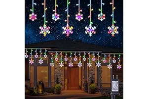 Christmas Snowflake Lights, 10.66ft 168 LED Icicle Lights Outdoor with 14 Drops, 8 Modes Waterproof Connectable Christmas Lig