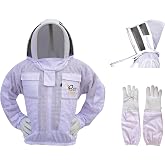 Bee Stars 3 Layer Bee Jacket with Fencing Veil and One Pair Gloves Ventilated Sting Proof Beekeeping Jacket for Beekeepers