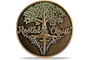 RYUKENLM Rooted in Christ Christian Challenge Coin Tree of Faith Colossians 2:7 Bible Verse Token Inspirational Religious Gif