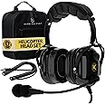 KORE AVIATION H1 Helicopter Pilot Headset with Mono, 24dB Passive NRR, Noise-Canceling Microphone, Gel Ear Seals, Adjustable Headband, U-174 Plug & Free Headset Bag