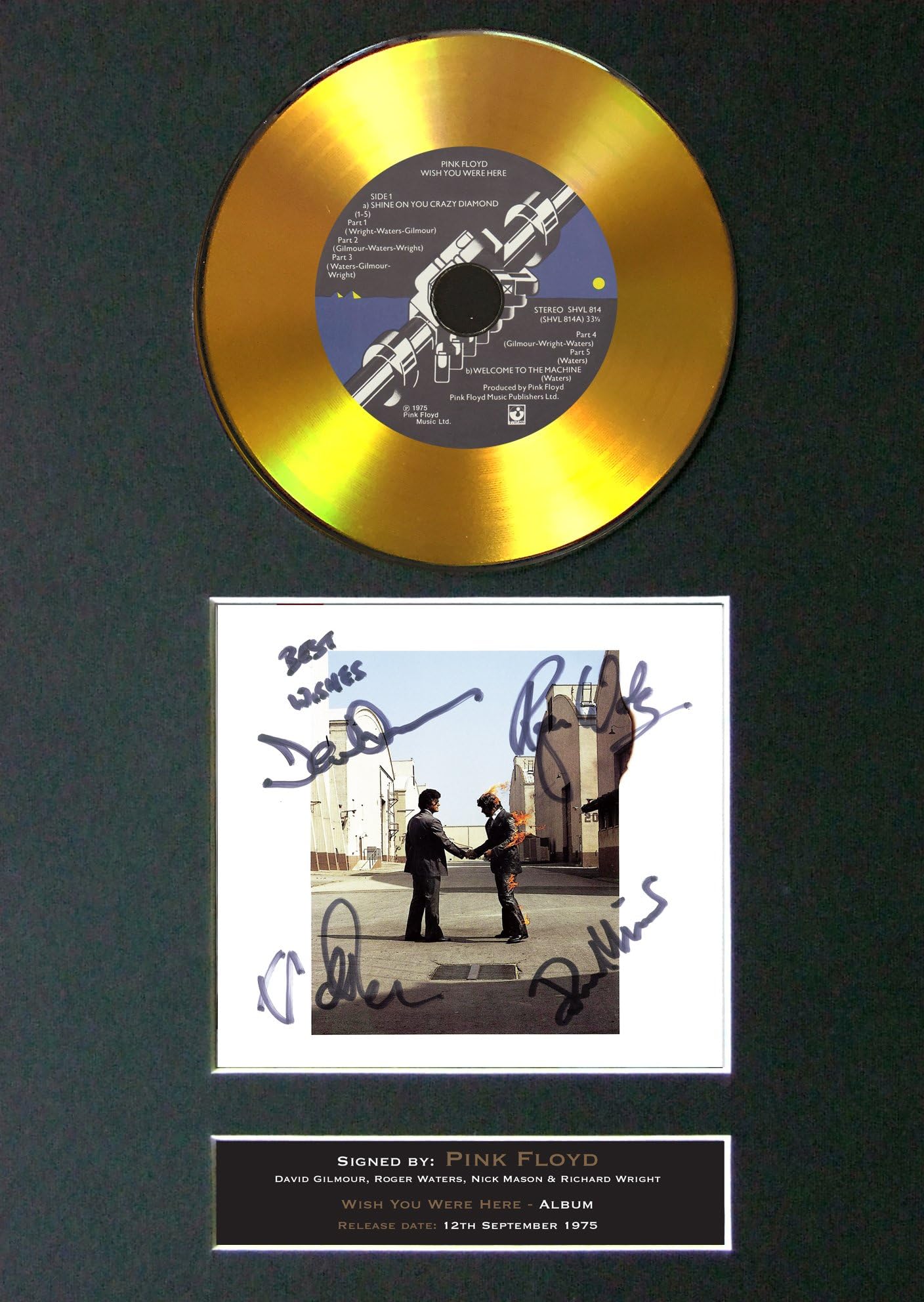 #151 GOLD DISC PINK FLOYD Wish You Were Here Signed Autograph Mounted Cd Cover Record Reproduction PRINT A4 Rare Perfect Birthday (297 x 210mm) (Not Framed)
