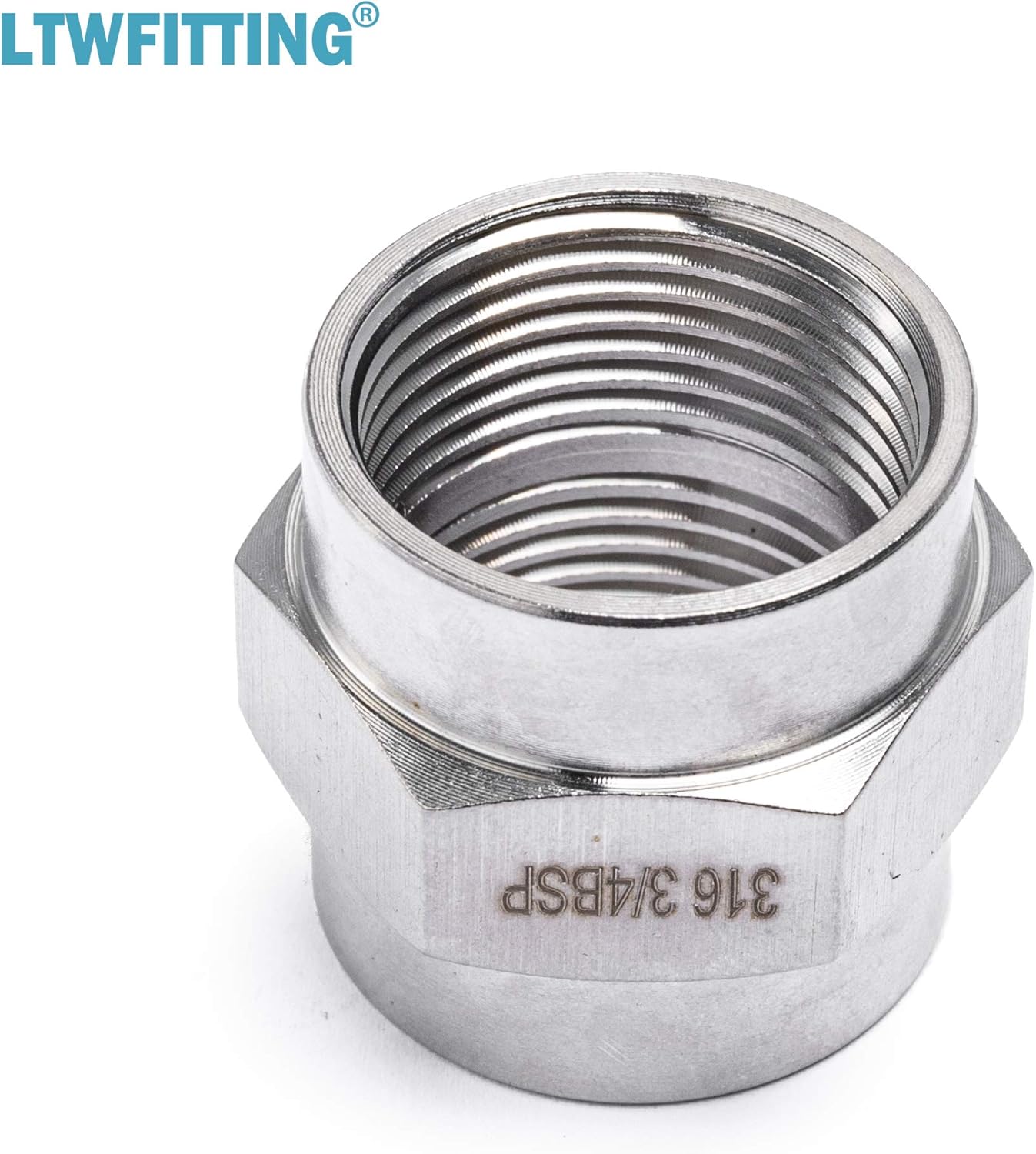 LTWFITTING Stainless Steel 316 BSP Pipe Fitting 3/4-Inch Female BSPP Coupling Air Fuel Boat (Pack of 5) - Image 5