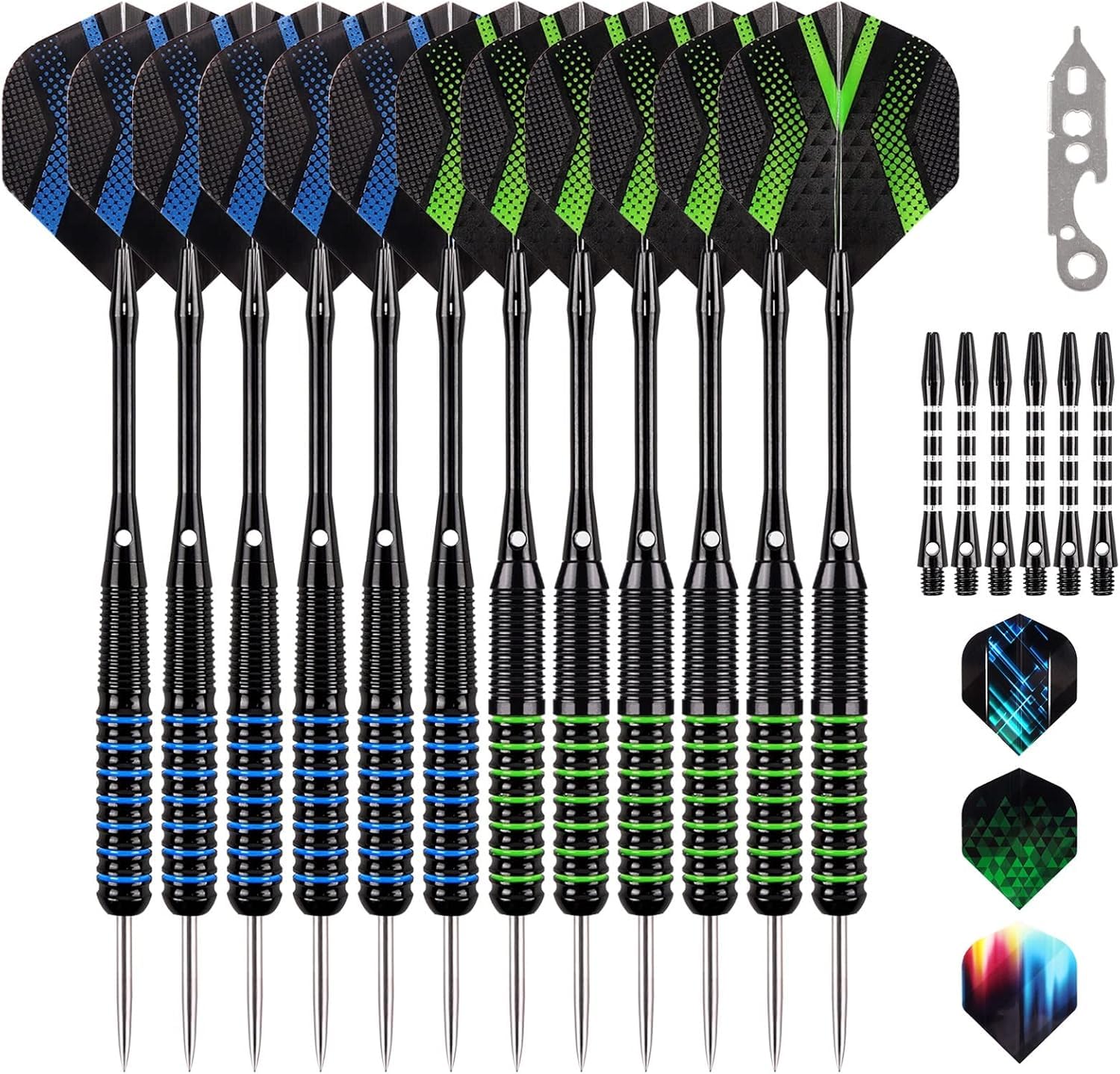 Grebarley 12pcs Steel Tip Darts Set 20/22g Metal Dart Set With Extra 9 Flights and 3 Shafts
