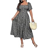 Floerns Women's Plus Size Summer Midi Dress Floral Square Neck Button Beach A Line Dresses