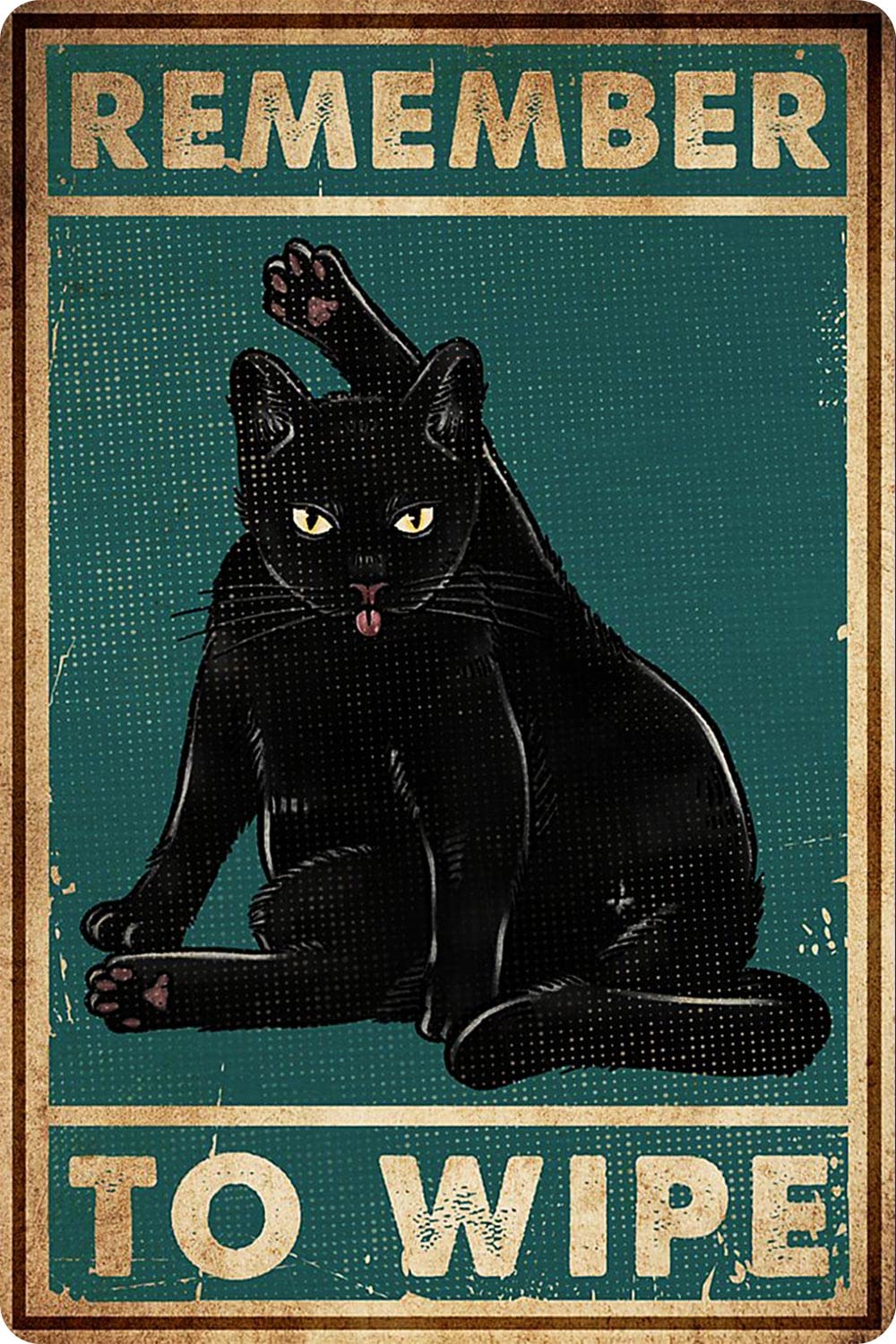 Photo 1 of Funny Black Cat Bathroom Decor - "Remember to Wipe" Metal Wall Art Sign - Humorous Cat Wall Decor for Bathrooms, 12" * 8" (032)