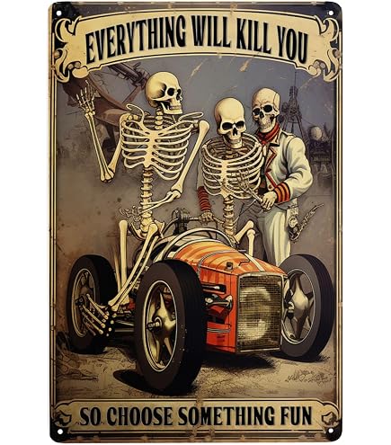 Creative Tin Sign Skeleton Auto Racing Funny Novelty Jamaica
