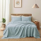 ATLINIA 100% Flax Linen Sheets Set Queen Size Dusty Blue Linen Bedding | Cooling Linen Bed Sheets Made of Pure French Flax Linen Fabric Farmhouse Deep Pocket Fitted Sheet Flat Sheet 2 Pillowcases