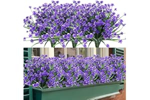 TEMCHY Artificial Outdoor Flowers, 8 Bundles Fake UV Resistant Foliage Greenery Faux Plants Shrubs Plastic Bushes for indoor Outside Hanging Planter Wedding Farmhouse Decor (Purple)