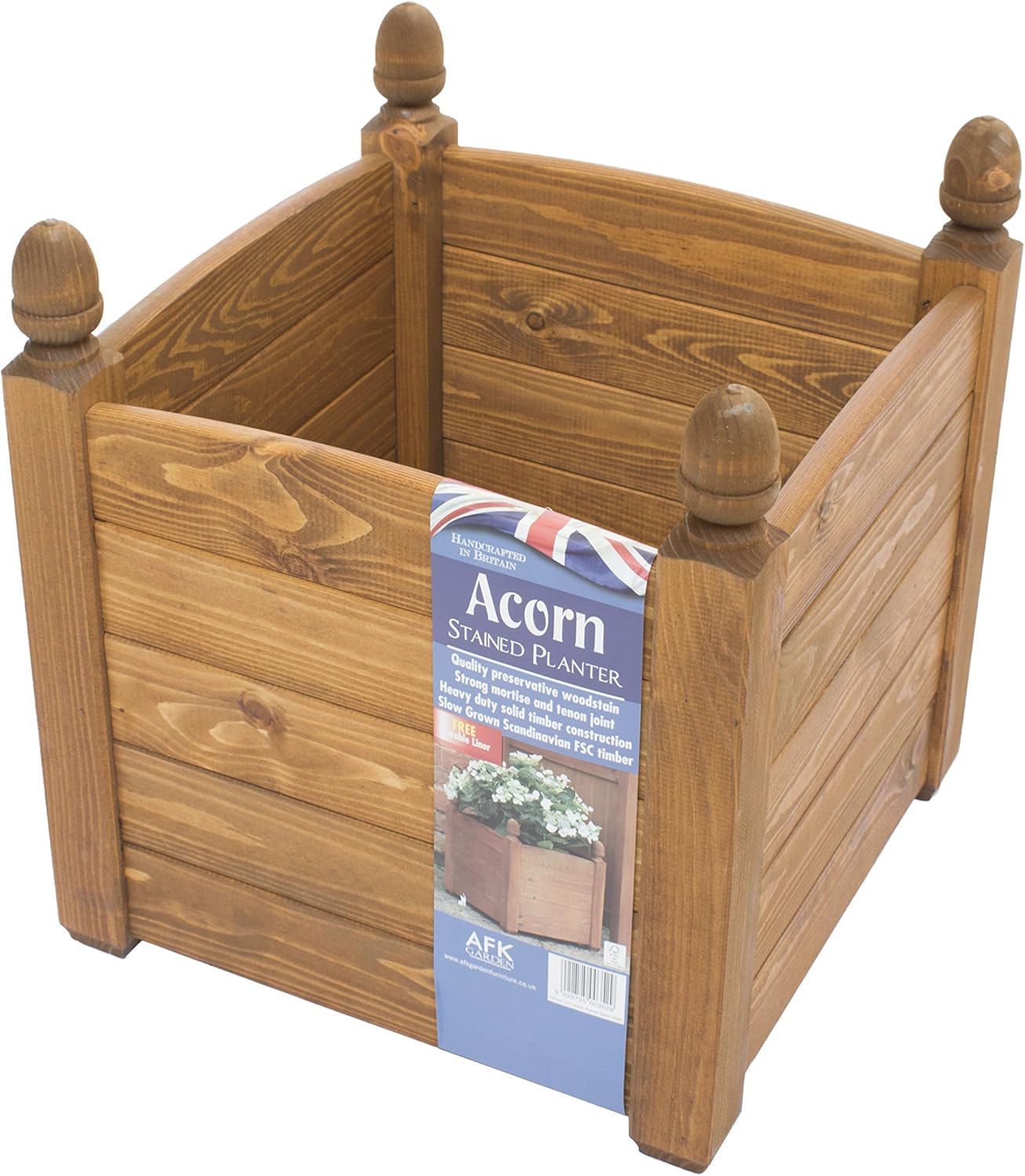 AFK 15'' Solid Acorn Beech Stain Wooden Garden Planter with Plastic