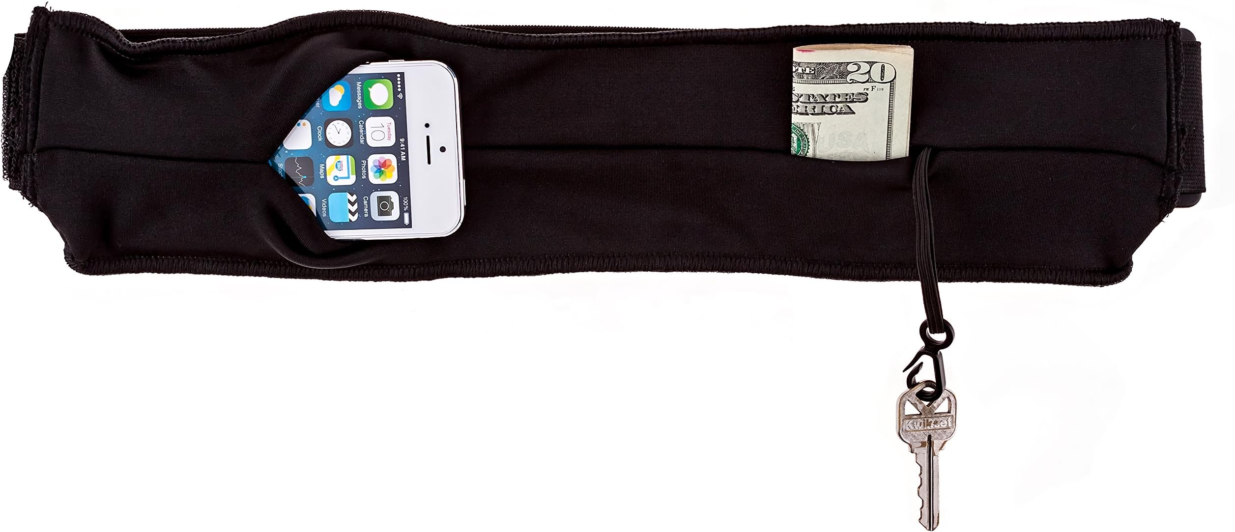 Active Rhino Running Exercise & Fitness Belt - Includes iPhone 6 and iPhone 6 Plus Case Holder - Fully Adjustable & Reflective - Extra Stash Pocket & Key Clip - 100%