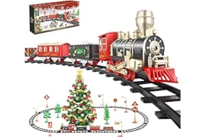 JQ JUQU JUQU Electric Christmas Train Set for Kids Ages 4-8 – Classic Locomotive Model Train with Lights, Music & Tracks, Toy Train for Around or Under Christmas Tree Holiday Decoration