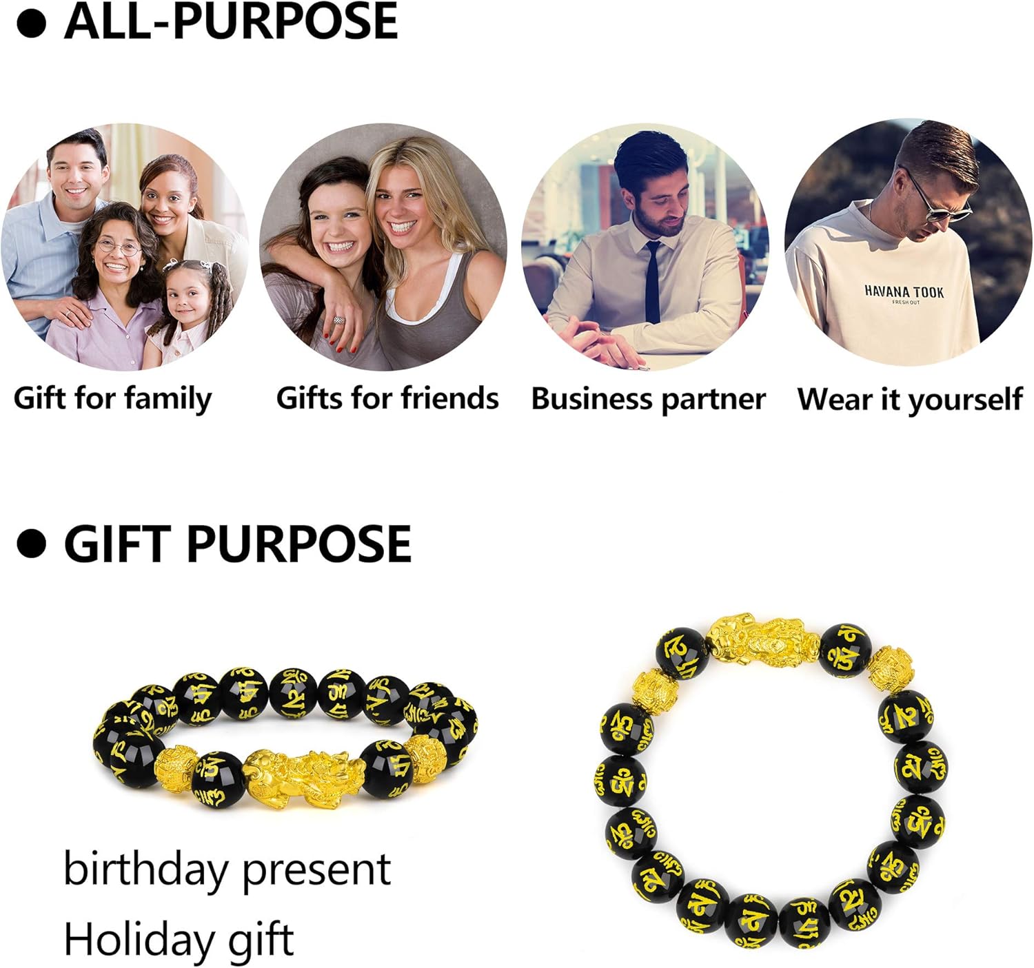 2 Pcs Feng Shui Black Obsidian Wealth Bracelet 12mm Beaded Pixiu Bracelets for Men Sanskrit Hand Carves Mantra Bands for Women Bracelets: Jewelry