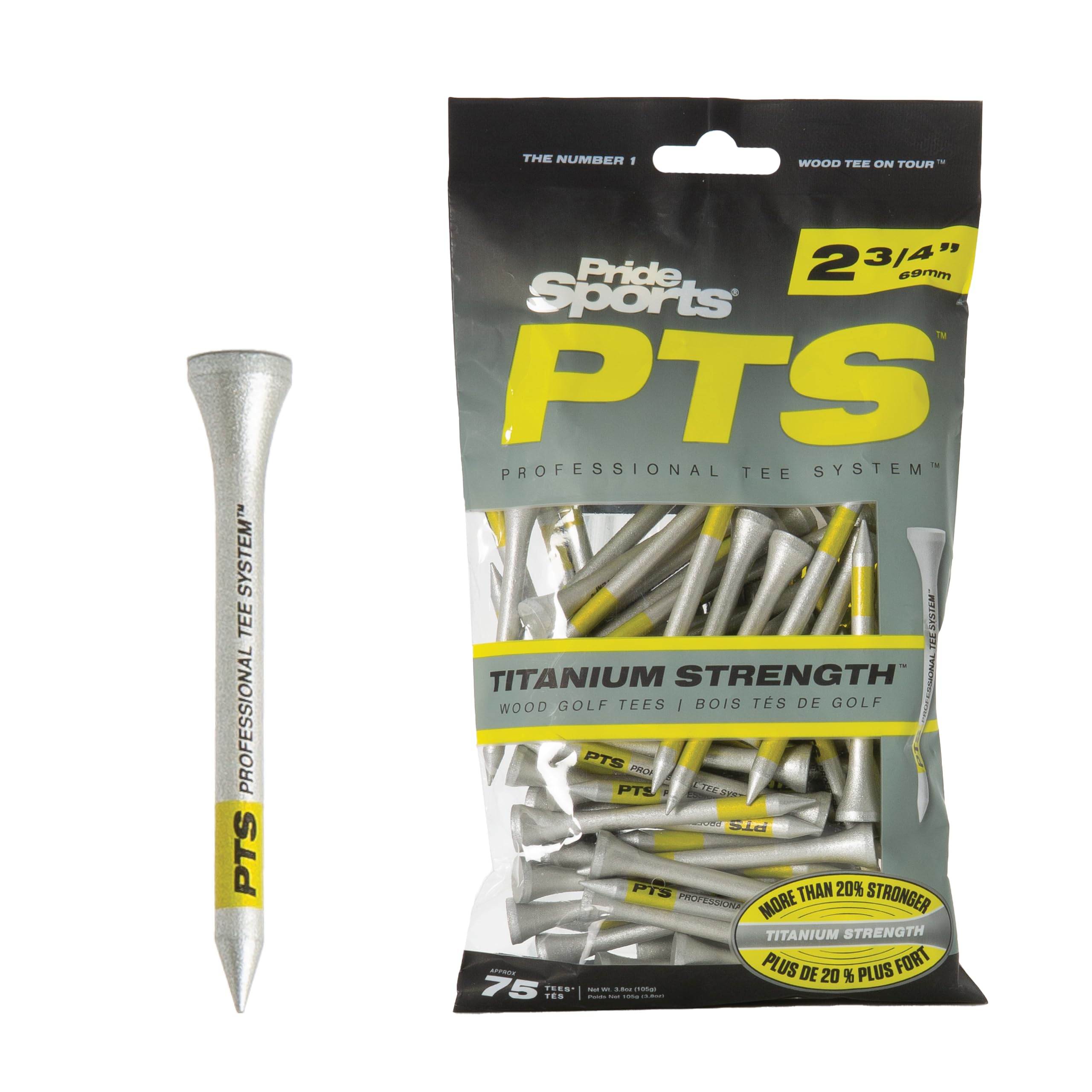 Pride Men's Pride Titanium Wooden Pack of 75 Black Yellow 70 mm, Black Yellow, 2 3 4 UK