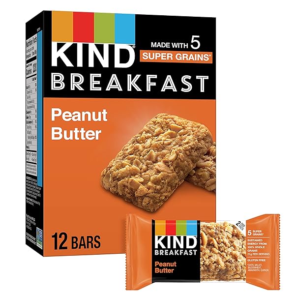 KIND BREAKFAST BARS, PEANUT BUTTER, HEALTHY SNACKS, GLUTEN FREE, 5G PROTEIN, 6 COUNT