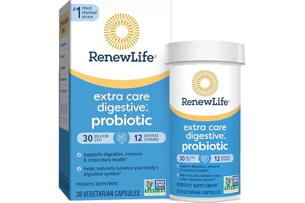 Renew Life Extra Care Digestive Probiotic Capsules, Daily Supplement Supports Immune, Digestive and Respiratory Health, L. Rh