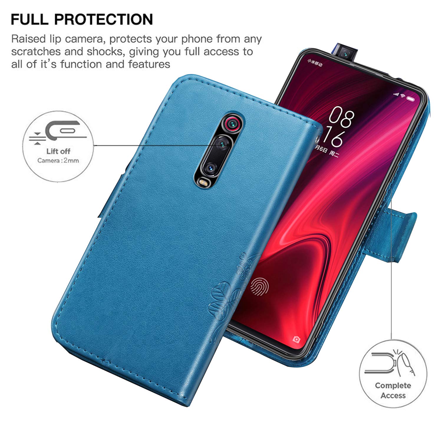 AILRINNI Coque pour Xiaomi Mi 9T, [Porte-Cartes de Crédit] [Fonction Support] [Fermeture Magnétique] Cuir Portefeuille Etui Flip Housse de Protection pour Xiaomi Mi 9T/Mi 9T Pro-Bleu