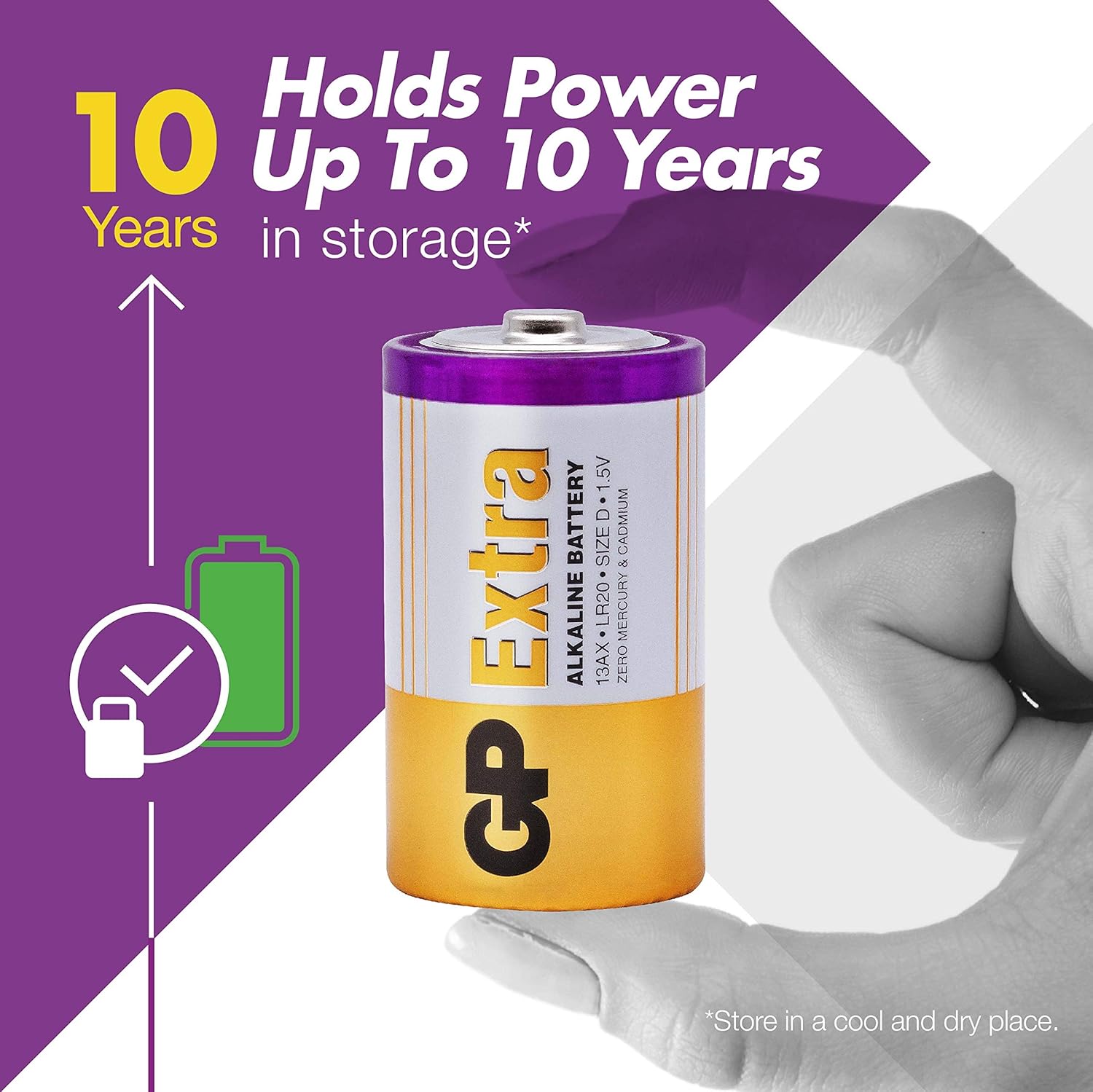 Size/Type D Batteries Pack of 4 LR20 batteries 1.5V by GP Batteries Type D Cell Size Extra Alkaline Batteries ideal for: Toys/Radio’s/Garden equipment - Image 3