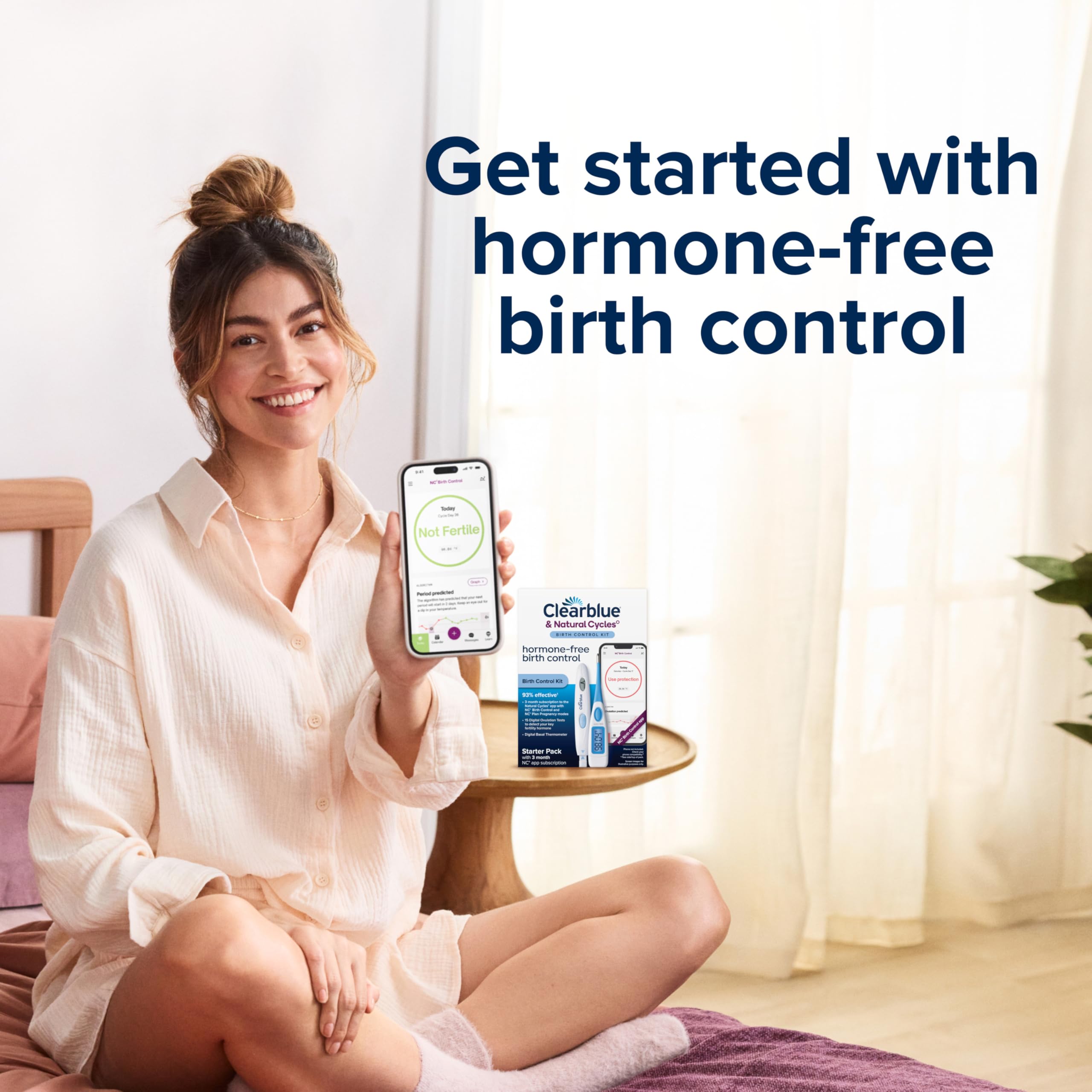 Clearblue & Natural Cycles Hormone-Free Birth Control Kit Starter Pack, 3 Month Subscription to The Natural Cycles app, 15 Digital Ovulation Tests, 1 Digital Basal Thermometer