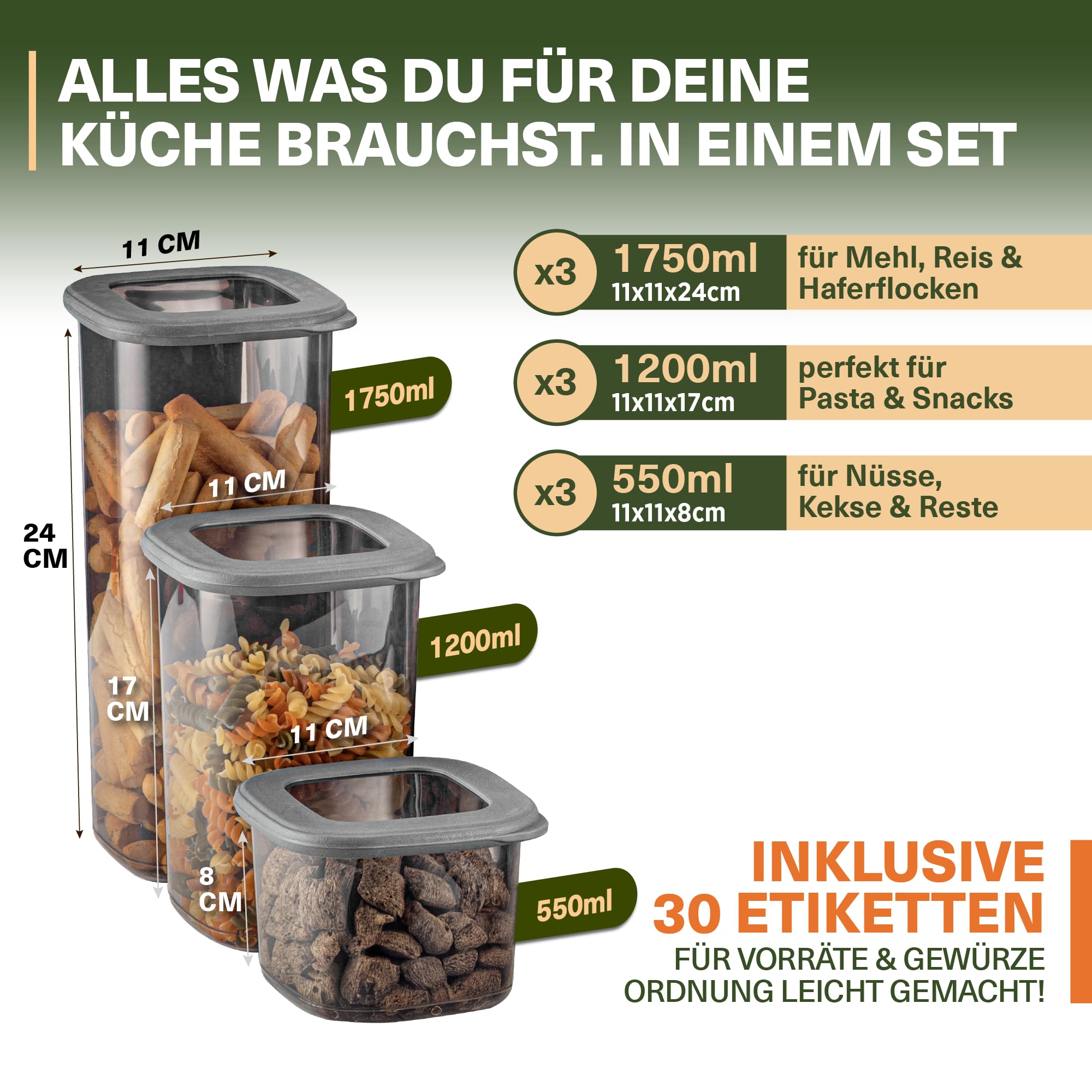Viwares Vorratsdosen mit Deckel Luftdicht, 12er Vorratsbehälter Set BPA-Frei, Vorratsdose zur Müsli Mehl Aufbewahrung Küche, Praktische Organizer Küche, Frischhaltedosen für Lebensmittelaufbewahrung 2
