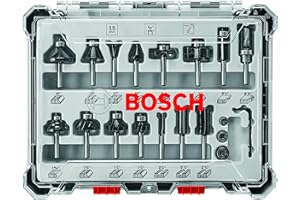 BOSCH RBS015MBS 15-Piece (Universally Compatible Accessory) Carbide-Tipped Wood Router Bit Assorted Set