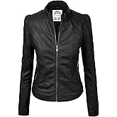Made By Johnny MBJ Womens Faux Leather Zip Up Moto Biker Jacket with Stitching Detail