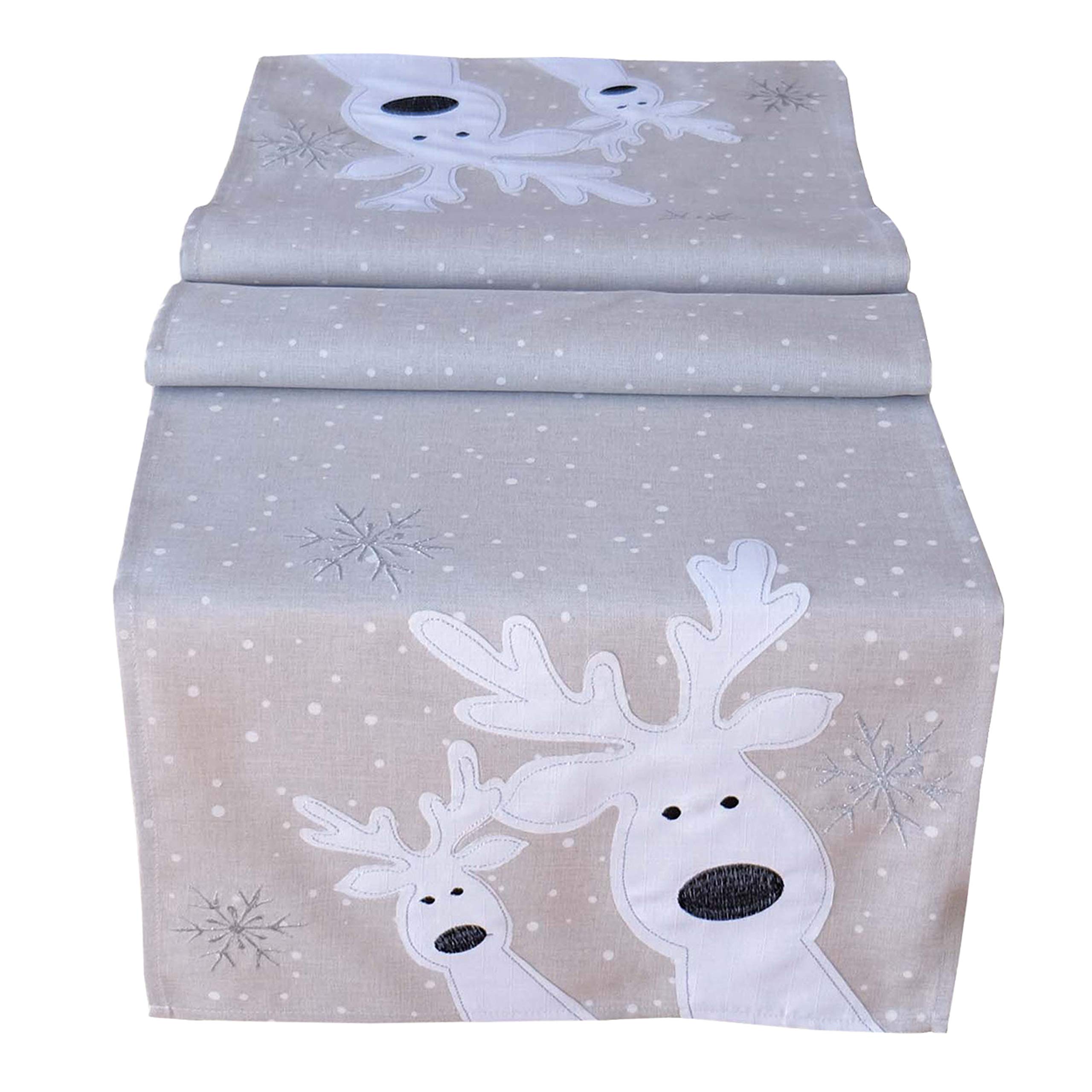 Table Runner 40 x 85 cm Ecru White Silver Funny Elk Reindeer Tablecloth Christmas Decoration Christmas Tablecloth