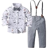 Boarnseorl Baby Boys Gentleman Outfits Pants Sets, Infant Long Sleeve Shirt + Pants + Bow Tie + Suspenders