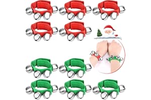 Augshy 10PCS Christmas Wrist Band Jingle Bells, Musical Instruments for Christmas Party Favors (Red and Green)