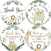 80 Jungle Safari Thank You Stickers, Baby Shower Thank You Stickers, Wild Animals Birthday Party Favor Label Decorations(2 Inch)