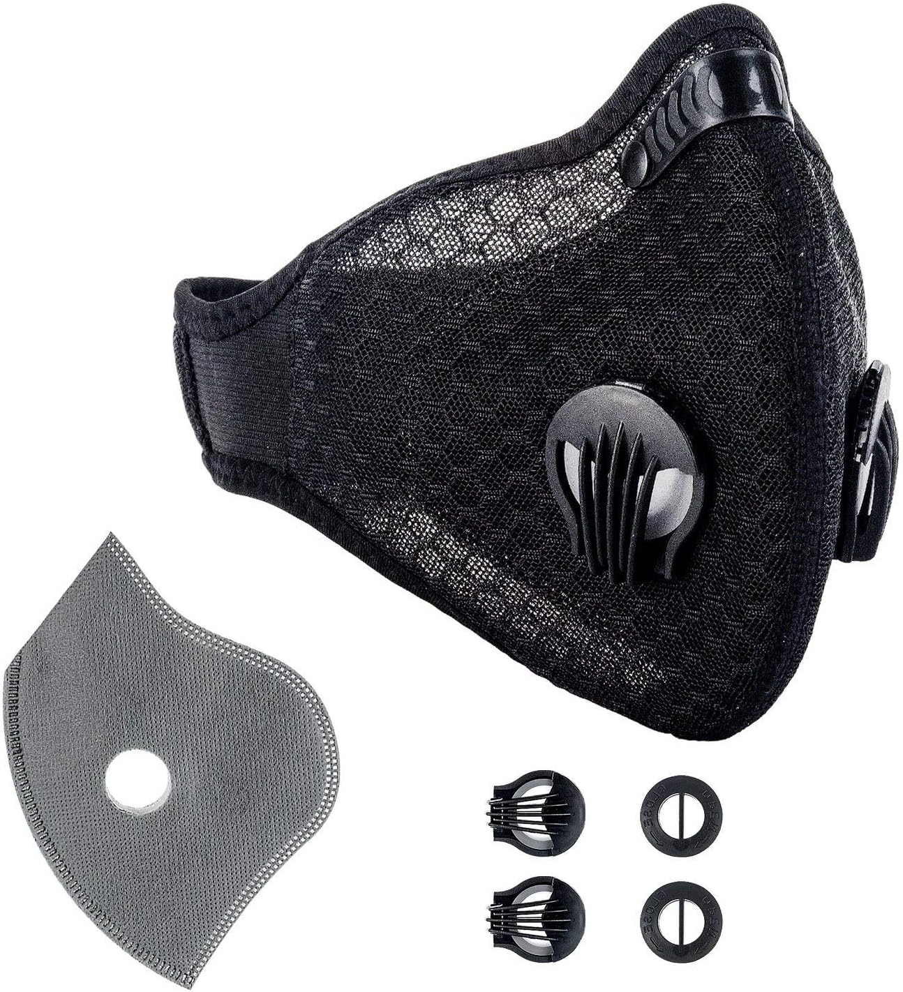 Krisvie Dustproof Masks Activated Carbon Dust Mask with Filter Filtration Cotton Sheet and Valves for Exhaust Gas, Anti Pollen Allergy, PM2.5 for Running Cycling Outdoor Activities