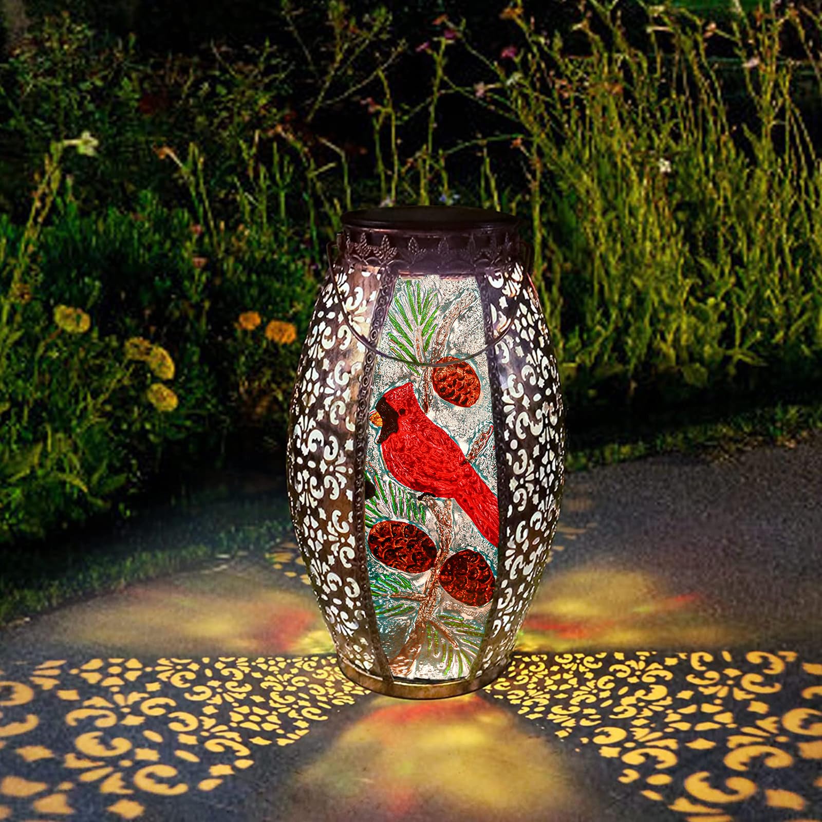 Photo 1 of Outdoor Solar Lantern-Waterproof Cardinal Hanging Metal Decorative Lights for Patio Table Garden Pathway Yard with Super Bright Warm White LED, Large Solar Panels, Auto On/Off Sensor