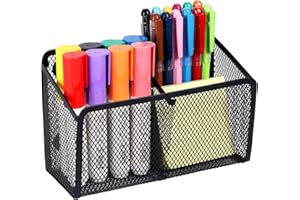 Ameceres Magnetic Pencil Holder - Extra Strong Magnets Mesh Marker Holder Perfect for Whiteboard, Refrigerator and Locker Accessories (2 Baskets, 1 Pack Black)